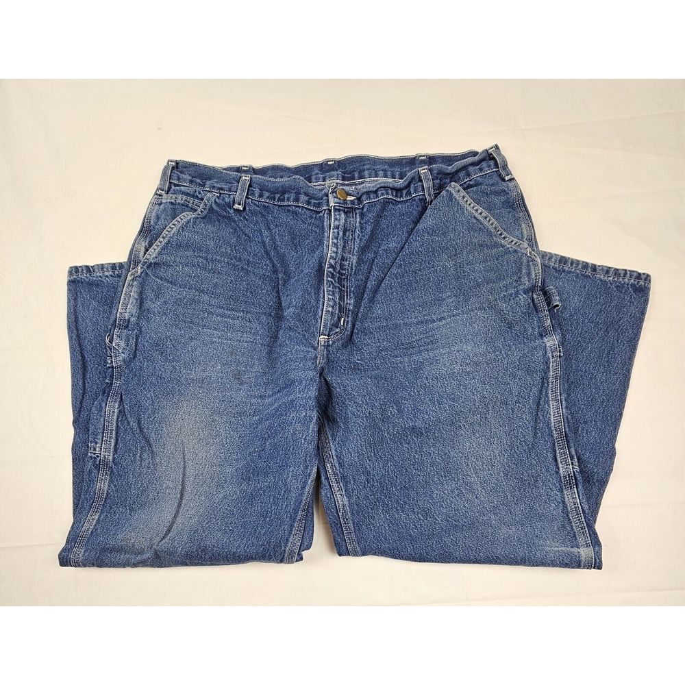 Carhartt Jeans Mens 42x30 Carpenter Dungarees Relaxed‎ Fit Blue Denim Pants.